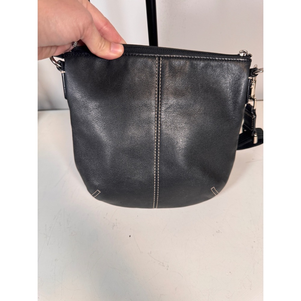Coach Soho Black Leather Crossbody Bag Pleated Front Contrast Stitching - Picture 3 of 7